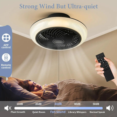 Super Quiet 18 Inch Ceiling Fan With Lights And Remote Control in bedroom, low profile, energy saving, modern flush mount design