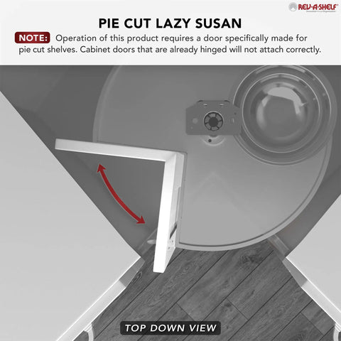 Top view of Pie Cut Dual Tier Lazy Susan Organizer For Corner Base Kitchen Cabinets White Plastic Rotating Shelves 24 Inch