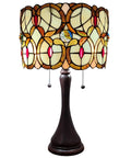 Tiffany Style Floral Glass Table Lamp With Amber Glow Cozy Vintage Vibe Yellow Stained Glass Shade Banker Inspired Nightstand Light