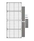 Four-Shelf Steel Wire Garage Storage Shelves Heavy Duty With Adjustable Metal Unit, Each Shelf Holds Up To 200 Lbs, 800 Lbs Total Capacity, 23.2 In Wide By 48 In High By 13.4 In Deep, Black, Ideal For Tools, Gear And Supplies In Workshop Or Garage., exploded view of four black steel wire shelves and support poles