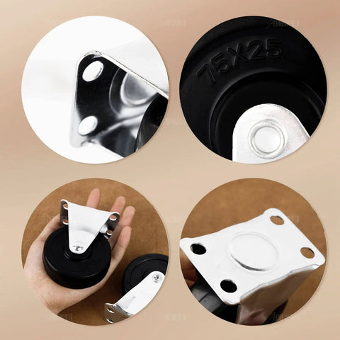 2 Pack 3 Inch Rubber Caster Wheels Heavy Duty Fixed Black Casters With Rigid Non Swivel Top Plate For Furniture And Shelving