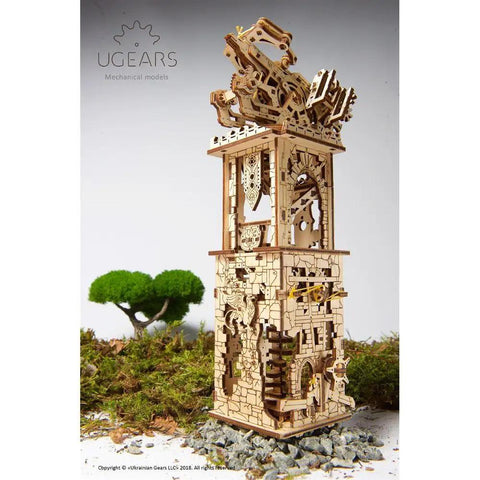 Wooden Mechanical Archballista Tower Puzzle Kit Build Your Own Dope 3D Ballista and Tower Construction Set With Moving Firing Mechanism Durable Natural Wood STEM Toy For Curious Minds, wooden tower model