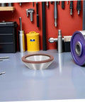 Diamond Concave Cup Grinding Wheel for Sharp Metal And Carbide Tasks Super Versatile Silvertone polished disc on workshop table.