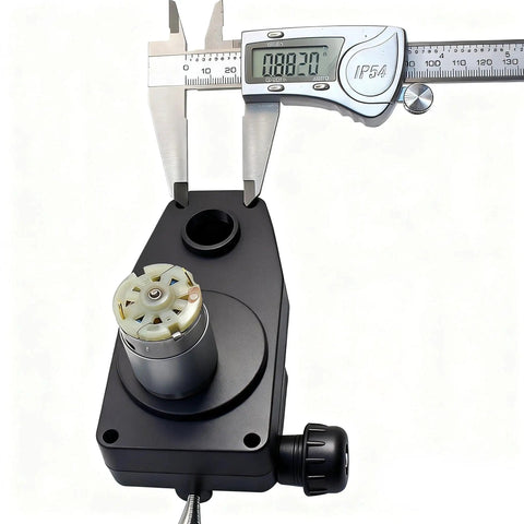 Lincoln 90i wire feed motor replacement for MIG welders 24V DC 10W shown with caliper measurement detail