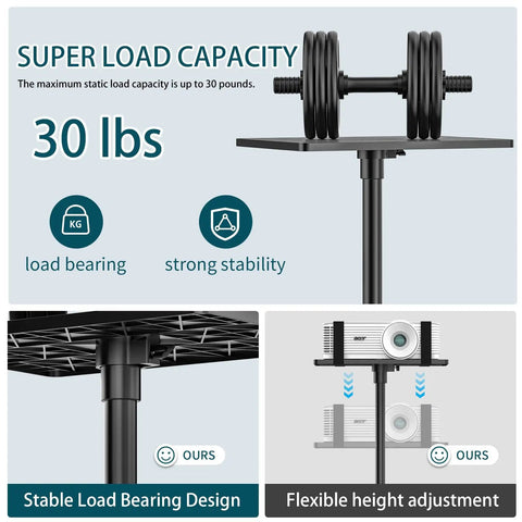 Adjustable Projector Tripod Stand 23 to 51 Inches with Elastic Band Laptop Tablet Mount showcasing 30 lbs load capacity