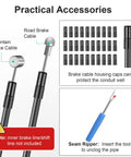Brake Cable Housing 5mm By 50ft For Bicycle And Bike, includes end caps and seam ripper, shown with mountain and road cable ends.