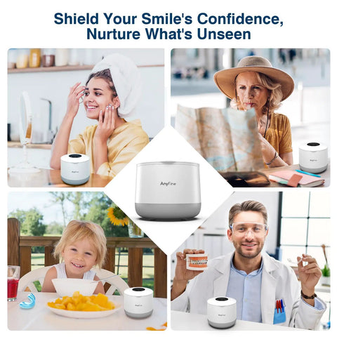 Ultrasonic Cleaner For Dentures Braces Mouth Guards And Jewelry With 45kHz Triple Phase Purification Four Modes To Slam Coffee Stains And Grime Sonic UV Boost For Fresh Clean Appliances, white tabletop unit
