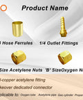 24-piece 1/4 in hose repair kit for oxygen/acetylene hoses with brass ferrules, outlet fittings, and nuts.