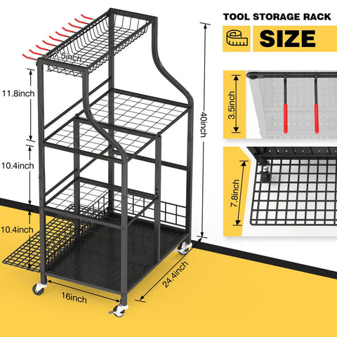 Beefy Garage Organizer With Wheels Large Capacity Garden Tool Storage Rack Heavy Duty Steel Outdoor Shed Organizer Five Tier