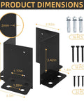Four Pack Post Anchor Base Set Black Powder Coated Deck Post Brackets dimensions with screws, fits 4x4, 6x6, 8x8 posts.