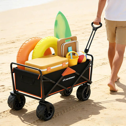 Heavy Duty 350 Lbs Collapsible Wagon For Camping And Travel Outdoor Folding Utility Cart With Large Wheels on beach