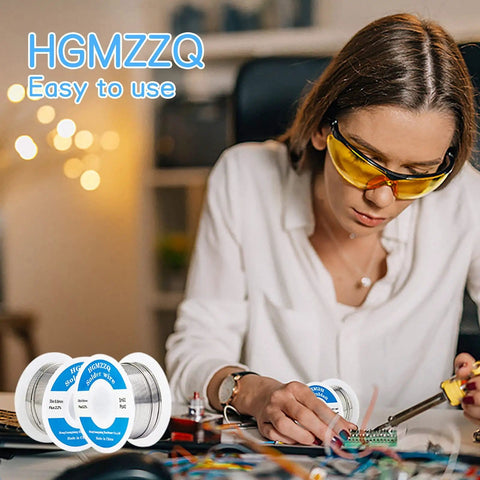 Woman soldering electronics with 60/40 Tin Lead Solder Wire With Rosin Core For Electrical Soldering, 0.031 Inch Diameter