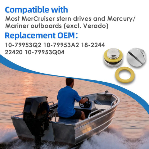 Two Pack Outboard Lower Unit Oil Drain Plug Kit With Vent Plug And Seals For Mercury MerCruiser Bravo Alpha 1 Gen 2 in use