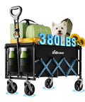 Collapsible Wagon Cart With All Terrain Wheels Foldable Beach Grocery Cart 380 Lb Heavy Duty Load Capacity carrying luggage and dog