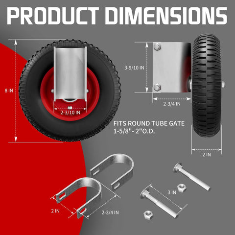 Product dimensions of 8 Inch Gate Wheel for round tube gates from 1 5 8 inch to 2 1 2 inch Heavy Duty Caster up to 300 lb.