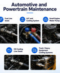 Automotive and powertrain maintenance diagram with various engine component images for different systems