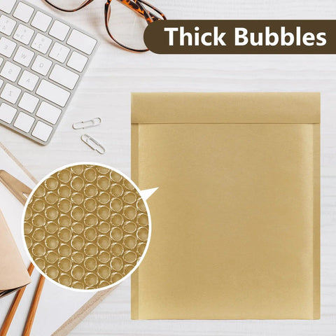 Natural Kraft Bubble Mailers 9.5x14.5 Inch Self Sealing Padded Envelopes 40 Pack showing thick bubbles and brown exterior