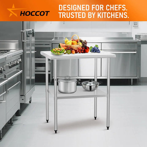 Stainless Steel Work Table 24x30 with Adjustable Undershelf and Backsplash Commercial Grade 430 in a kitchen setting