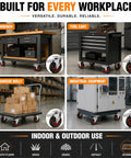 Tough As Nails Heavy Duty Caster Wheels With Dual Locking Brakes, Smooth Rolling Rubber Casters For Workbenches And Dollies, Built Like A Tank Steel Housing, 600 Lbs Load Per Wheel, 4 Pack Red on workbench, tool cart, warehouse dolly, industrial equipment.