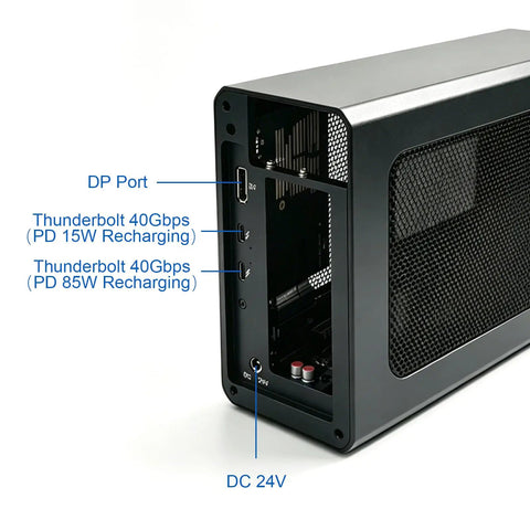 External Gpu Enclosure Featuring Thunderbolt 4 And 3 Plus Usb4 Compatibility Alongside A Robust 240W Psu showing ports and connections.