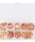 Premium 120 Pcs Red Copper Washers Assortment Kit For High Heat Exhaust And Hydraulic Joints With Multiple Sizes From 6mm To 20mm Plus Storage Box For Serious DIY Mechanics And Auto Shops Needing Reliable Gaskets Under Extreme Conditions. Copper washer assortment in storage box, multiple sizes 6mm to 20mm.