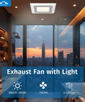 Ultra Quiet Bathroom Exhaust Fan 70 CFM 2.0 Sone With LED Light mounted on a modern bathroom ceiling