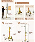 Handy Portable Mobile Lifting Stacker With Winch Tool For Cabinet Installation And Heavy Load Support Up To 176Lbs, showing height adjustment and stability features.