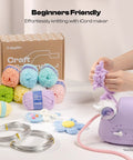 Aluminum Craft Wire and Acrylic Yarn Kit for I Cord Knitting Beginners Includes Eight 25 Gram Yarn Skeins and Two Rolls of Five Meters by Three Millimeter Wire for Easy DIY Handicraft Projects, visible with a knitting machine not included.
