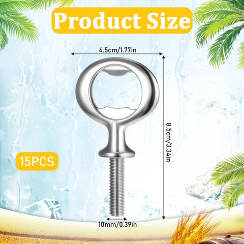 Bottle opener kit, 15-piece, stainless steel with threaded stem (front view)