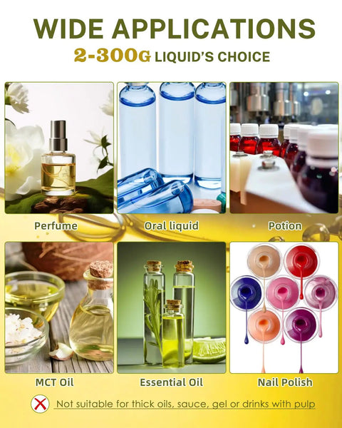 Liquid Filling Machine 1-10g Bottle Filler With 90ml/min Peristaltic Pump Digital Control showcasing wide applications for liquids.
