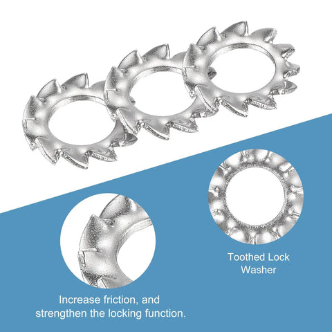 Badass M4 External Tooth Washers 304 Stainless Steel Locking Rings showing serrated design for enhanced grip and durability.