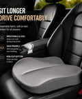 Premium Car Seat Cushion Height Boost For Mini John Cooper Works Electric 2025 And Most Vehicles, non-slip grey booster on black leather seat.