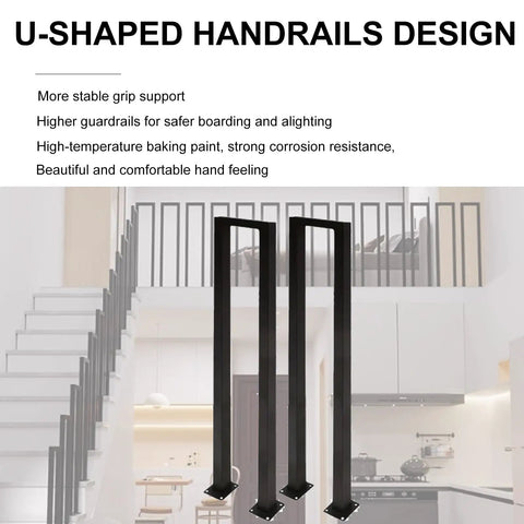 Slick Matte Black U Shaped Stair Handrail Double Pack With Ergonomic Grip For Indoor Steps solid iron structure with nonskid grip design.