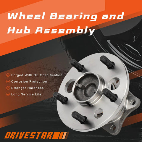 Rear Wheel Hub And Bearing Assembly Fits Toyota Avalon 1995-2004, Lexus RX300 1999-2003, ES300 1992-2001, Camry 1992-2001, Solara 1999-2003 Non ABS FWD, featuring studs and corrosion protection benefits highlighted in the image.
