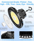 Exploded view of Ultra Bright 150W UFO High Bay LED Light With Remote Dimmable Up And Down Lighting 100 To 277V 22500 LM 5000K