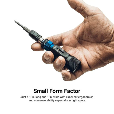 Ultra Precision Torque Limiting Screwdriver Set With Adjustable Range From 1.5 To 6 Inch Pounds In Hand Showing Small Size