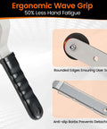 Close-up of 16 Inch Steel Duct Stretcher with Ergonomic Wave Grip and Extended Bend for Extra Clearance showing rounded edges and anti-slip barbs.