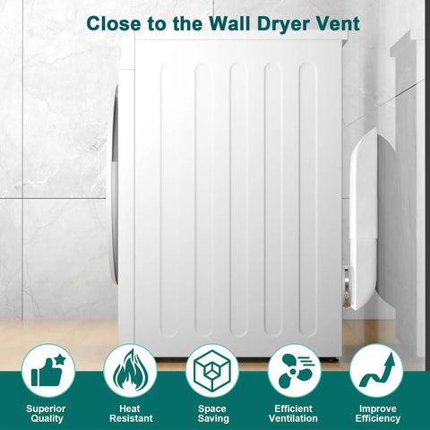 No Sweat Adjustable Telescoping Periscope Dryer Vent With Four Inch Stainless Steel Slim Flat Flex Hose installed close to the wall.