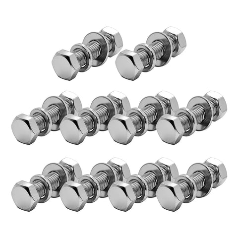 Rock Solid GIYI 304 Stainless Steel M12 Hex Bolt Set With Nuts Washers arranged in rows for home garage repair and industrial fastening needs.