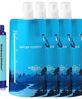 Grab And Go Squeezable Water Filtration System With Survival Purifier Kit, blue filter straw and 23oz collapsible bottles