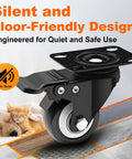 2 Inch Heavy Duty Plate Casters With Brakes, 4 Pack, 600 Lb Capacity, 360 Degree Quiet Swivel Wheels, Polyurethane PU For Furniture