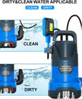 Sump Pump Submersible Beast 3500 GPH 750W Portable Transfer Electric Utility Water Pump with Automatic Float Switch showing dirty and clean water capability.