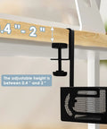 25 Inch Under Desk Cable Management Tray No Drill Clamp Heavy Duty Metal Cord Organizer for standing desk, clamp view showing 0.4 to 2 inch adjustment
