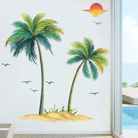 Palm Tree Wall Decals Large Green Tropical Plant Sticker For Walls Living Room Bedroom Office Decor Chill Vibe Peel And Stick