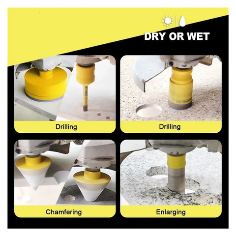 Rock Hard Diamond Tile Hole Saw Set 10Pcs Multi-Size Bits For Porcelain Marble Granite And Brick Dry Or Wet Drilling Quick Change Adapter, dry or wet drilling and enlarging
