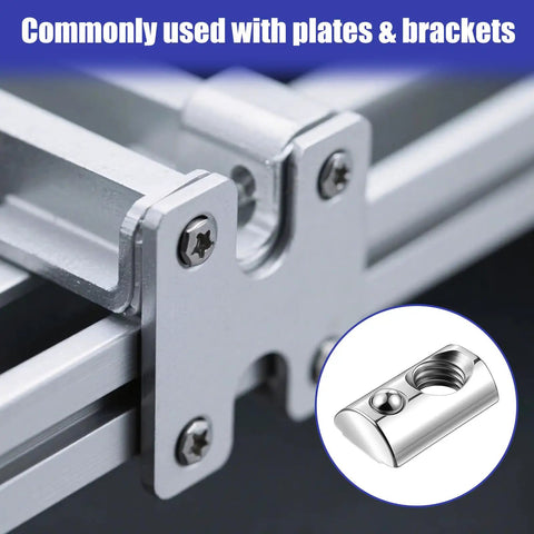 20 Pack Roll In T Nuts 1 4 20 Steel With Ball Spring, T Slot Nuts For 10 Series Aluminum Extrusion Profiles, used with plates and brackets