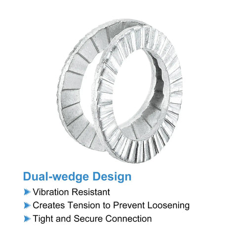 Premium Wedge Locking Washers For M8 Bolts 10 Pack 304 Stainless Steel with dual-wedge design for vibration resistance.