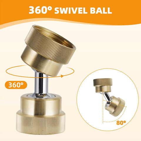 All Brass 360 Degree Swivel Garden Hose Adapter Dual Rotation Female To Female Connector With Extra Washers, Heavy Duty, Leak Proof, Weatherproof Hose Fitting For Outdoor Use, brass swivel connector