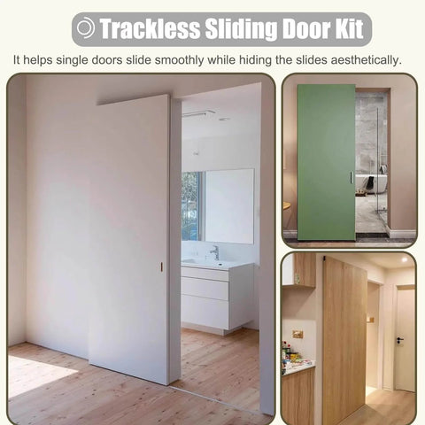 Hidden Sliding Door Kit With No Track Hardware, Dope Black Mirrored Finish For 24-60 Inch Doors installed in modern home