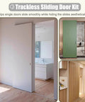 Concealed Sliding Door Hardware Kit For 24 To 60 Inch Doors With Black Mirrored Track System And Soft Close installed in interiors